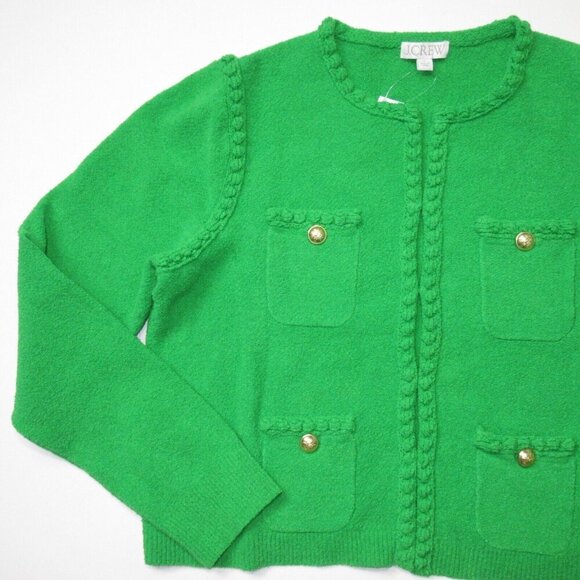 NWT J.Crew Odette Sweater Lady Jacket in Kelly Cotton-blend Boucle Cardigan L - Picture 2 of 4